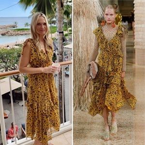 ULLA Johnson Dania Midi Dress Size 4 Floral Print Ruffled Tiered Sleeveless